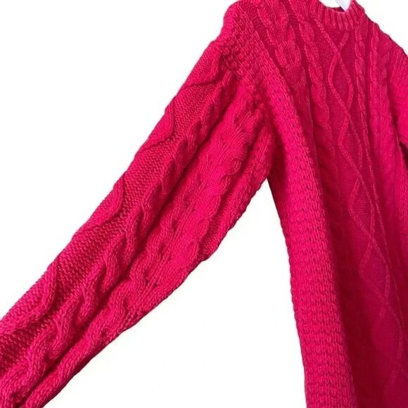 Jennifer Moore Vintage Cotton Red Cable Knit Shoulder Pads Y2K Cozy Sweater SZ M - Picture 4 of 11